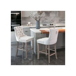 Tabourets de bar contemporains en velours capitonné pieds en bois et garniture cloutée chromée style décontracté lot de 2
