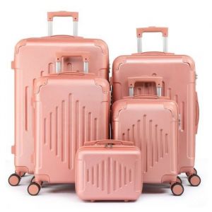 ALIGHTUP - Set de Valises - Lot de 5 Valises à roulettes - Rayures en diamant - Or rose