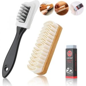 Kit de Brosses &agrave; Chaussures pour Daim Brosse &agrave; Daim en Cr&ecirc;pe Brosse Multi-Usage avec Gomme Brosse Nubuck Brosse en Cuir Su&eacute;d&eacute;