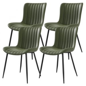 DROSE Lot de 4 Fauteuils de Salle &agrave; Manger Vert Simili Cuir Style Moderne pour Cuisine - 46x58x80cm