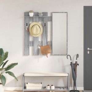 Moderne Porte-manteau mural - Portant &agrave; V&ecirc;tements avec stockage avec miroir Gris sonoma 100 x 10 x 100 cm@FR(75923)