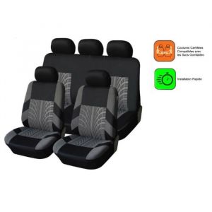 Housses de sièges gris-noir pour Peugeot 307 308 407 206 207 - FABRIC - Universel - Lavable - Respirant