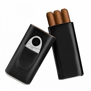Accessoires pour cave à cigares - Étui à cigares de voyage - Boîte à cigares avec coupe-cigare Cadeau pour homme Noir