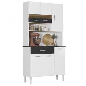 Buffet 6 Portes 1 Tiroir 7 Niches Blanc et Noir Vogue L 90.9 H 176 P 36.3 cm - L 90.9 x l 36.3 x H 176 cm