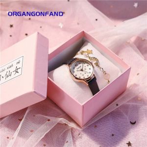 Coffret Montre Fille et Bracelet Femme-ORGANGONFAND - Quartz - Cuir -Coffret Cadeau de Marque de Luxe-noir