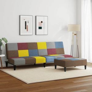 Lit banquette 2 places - convertible - Canapé-lit à 2 places avec repose-pied patchwork tissu CAL2235598