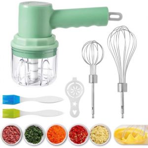 Sans Fil Rechargeable Hachoir &Eacute;lectrique avec Mixeur Batteur Fouet M&eacute;langeur 250 ml Presse-ailMini Robot de Cuisine Pour A216