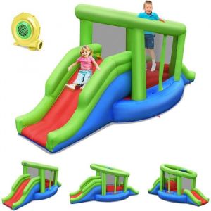 GOPLUS Ch&acirc;teau Gonflable Escargot pour 3 Enfants de 3-10AnsJeux Plein Air avec TobogganTrampolineCharge Max 135KGavec Souffleur