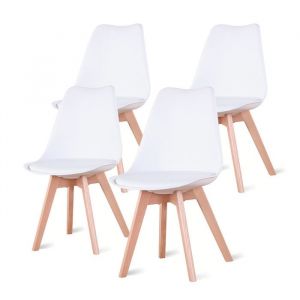 DOWISDOLY - Lot de 4 chaises - Chaises Scandinaves - Coussin de siège en cuir-L 49x P 42xH 83 cm (Blanc)