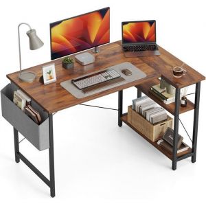 CubiCubi Bureau dordinateur avec Etagères - 120 x 70 x 75 cm Petit Bureau dangle en Forme L Table Rangement Marron