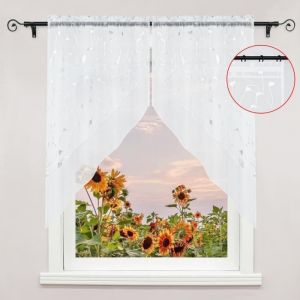 1 Paire de Store voilage transparent motif ondulation double couche pour fen&ecirc;tre L-H 140 x 145 cm