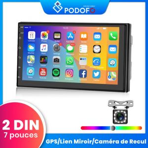 PODOFO Autoradio 2G 32G Android 13 avec Sat Nav Double DIN Affichage universel 7 pouces Autoradio 2DIN Rétroviseur Link FM USB