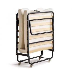 Lit pliant &agrave; roulettes avec matelas 90x200 -  Sommier &agrave; lattes flexibles