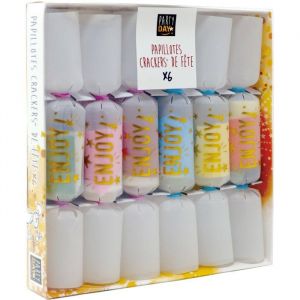 6 PAPILLOTTES CRACKERS DE F&Ecirc;TE ENJOY - F1  Blanc