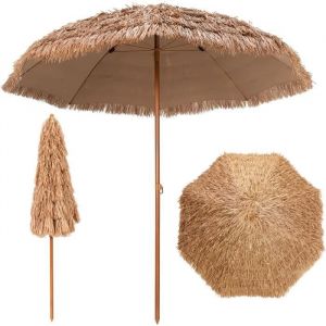 Parasol Exotique Paille Hawa&iuml;en - RELAX4LIFE - 8 Baleines en Acier - 7 Couches en Chaume - Parasol Plage - UPF50+ - Dia 243CM