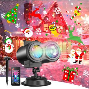Projecteur Noel  2-in-1 10 Couleurs Effet 20 Diapositives Projecteur LED Noel Avec T&eacute;l&eacute;commande et Fonction de Minuterie