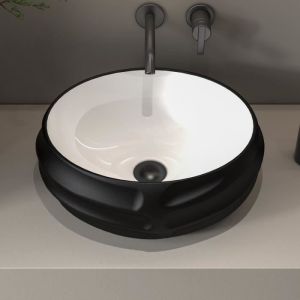MEJE Évier en relief de 44.9cm avec vernis noir évier de salle de bain au-dessus du comptoir lavabo en porcelaine et céramique