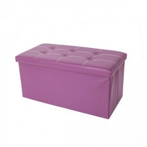 Pouf de rangement violet en simili cuir - Mobili Rebecca - 38x76x38 cm