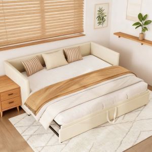 Lit Gigogne beige Canapé lit 90/180 x 200 cm Canapé-lit extensible Lit Rembourré Sommier à Lattes velours