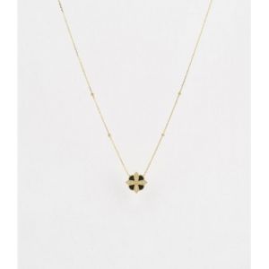 Collier - ZAG BIJOUX - Chambord - Acier Dor&eacute; - Motif Floral Noir - R&eacute;glable 38 cm