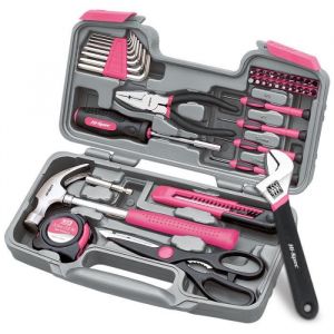 Bo&icirc;te &agrave; Outils Rose 39 pcs - Kit d&rsquo;Outils pour Madame avec Caisse &agrave; Outils Portable Complete-PinceMarteauTournevis et Jeu dOutils