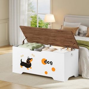 HOOBRO Coffre à Jouets avec Motif Chien 110 cm Coffre Rangement avec 2 Charnières de Sécurité Banc Rangement Banc à Chaussures