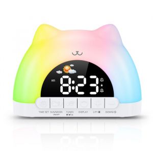 Réveil Numérique Reveil Lumineux avec Veilleuse 11 Couleurs RGB Snooze 2 Alarme Reveil Enfant Educatif Jour Nuit