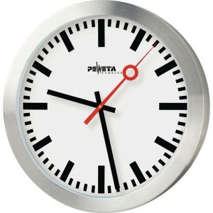 Horloge Murale à Quartz - Aluminium Argenté Mat - Ø 300 mm - Cadran Gare - Aiguille Rouge