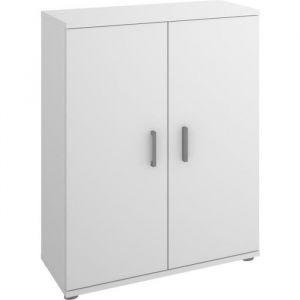 Meuble Bas avec 2 Portes en Panneaux de Particules mélaminés Coloris Blanc - Longueur 60.9 x Profondeur 35 x Hauteur 83.8 cm