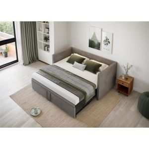 Canapé-lit - AMBIANCE - 90/180 x 200 cm - Lit gigogne - Extensible - en velours - Avec sommier à lattes - Matelas non inclu