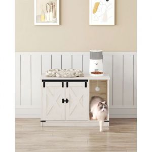 Cage pour chat 80 x 50 x 53 cm bac &agrave; liti&egrave;re meuble pour liti&egrave;re blanc，Meuble pour liti&egrave;re dissimul&eacute; avec clochette portable