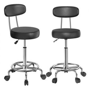 Tabouret à roulettes avec dossier - VIVOLILV - Lot de 2 - Réglable en hauteur 485-635cm - Noir - 35x35x73-89cm
