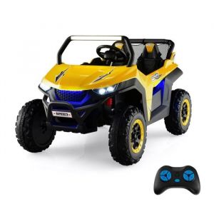 DREAMADE Voiture électrique enfants 2places- buggy quad électrique 12V 2sièges - télécommande - effets lumineux sonores – jaune