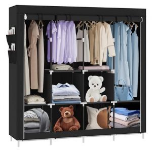 Armoire en Tissu OHMG - HSTURYZ PENDERIE SOUPLE - Grande Capacit&eacute; - Noir