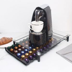 Boîte de rangementTiroir à capsules de café de Nespresso support de rangement rotatif en verre en acier inoxydable - 50 PCS GLASS