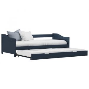 Lit banquette 90x200cm BONNE - Cadre de lit extensible Sommier Inclus Gris Bois de pin