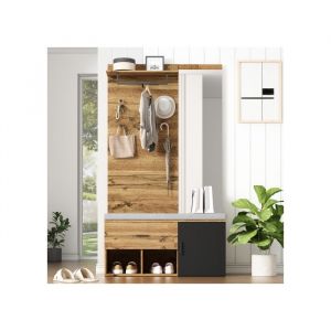 Meuble d&rsquo;entr&eacute;e - MUVOE - Ensemble vestiaire - Miroir inclus - Banc &agrave; chaussures - Design moderne