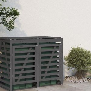 RemiseArmoire Cache poubelles E x tension dabri de poubelle sur roulettes gris bois massif pin JILIMAISON2025 51234446