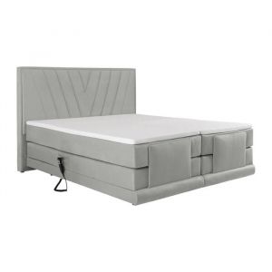 Ensemble complet boxspring tête de lit + sommiers relaxation électrique + matelas + surmatelas - 2 x 90 x 200 cm - Velours - Gris