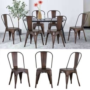 Willonin&reg; Lot de 8 Chaises r&eacute;tro minimaliste Chaises avec dossier amovible Style vintage et empilable pour salle &agrave; manger Marron