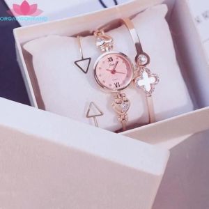 Coffret Cadeau Montre femme Fille - Chanceux - Bracelet triangle + trèfle à quatre feuilles Bracelet+ montre à quartz/3 pièces
