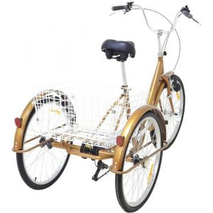 Vélo pour personnes âgées de 24 pouces Tricycle 6 vitesses avec panier Tricycle adulte