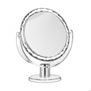 Relaxdays Miroir de maquillage grossissant à poser miroir rond pivotant sur pied HxlxP: 23 x 19 x 10 cm transparent