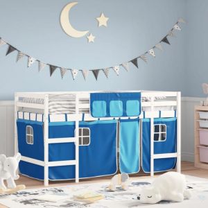 Lit mezzanine/Lit mi-hauteur enfants avec rideaux - SOLOMON - bleu 90x190 cm JILLS 27571