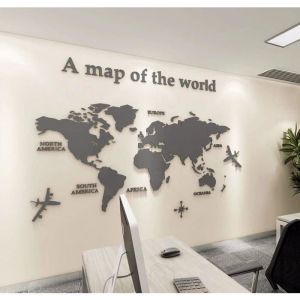 Autocollants Muraux 3D 3D Stickers - Carte du Monde XL Gris pour D&eacute;coration
