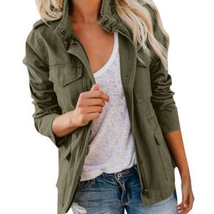 Veste Femme Blouson mi Saison Grande Taille Manteau Court Parka en Coton pour Printemps Kaki Jacket Veste en Jean Saharienne - Vert
