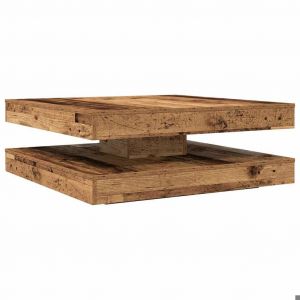 BONNIE&reg;Table basse - Table &agrave; caf&eacute; - Grand espace de rangement - rotative &agrave; 360 degr&eacute;s vieux bois 90x90x345 cm FR435720