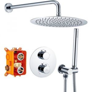 Colonne de Douche Thermostatique 38℃ Colonne Douche Encastrable Grande Douche de Tête Kit Douche Corps en Laiton Chromé
