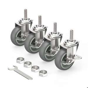 Lot de 4 Roulettes Pivotantes &agrave; tige filet&eacute;e - Roulettes pour Meubles 75 mm avec freins - M10 x 15 x 30 mm Argent 4 frein&eacute;s