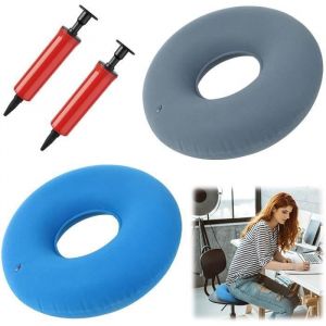 2pcs Coussin de Siège Gonflable avec Pompe Coussin Orthopédique pour Douleur au Coccyx Bleu et Gris